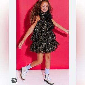 Lola + The Boys Black tule Dress with Gold Accents
